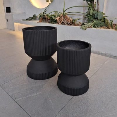 Beli Bulat Tekstur Minimal Fiber Clay Plant Pot Ringan Hitam online manufacture