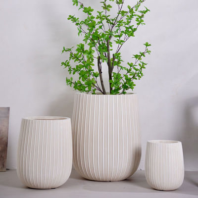 Beli Pola Garis Vertikal Pot Fiber Clay Bulat Beige Netral Warna Kustom online manufacture