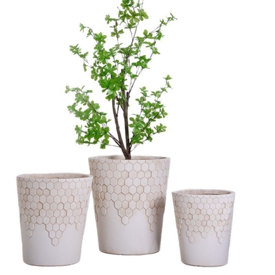 Beli Neutral beige bulat serat tanah liat planter dengan pola honeycomb halus ringan tahan lama perawatan rendah pot bunga liburan villa hotel pusat perbelanjaan dekorasi kantor taman proyek lansekap online manufacture