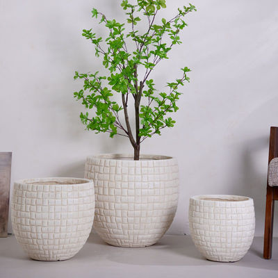 Beli Handmade Neutral Beige Round Fiber Clay Planter Dengan Pola Berkarakter online manufacture