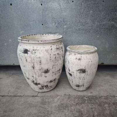 Beli Perombakan Lobi Planter Tanah Liat Serat Bulat Putih Kuas Hitam Tidak Beraturan online manufacture