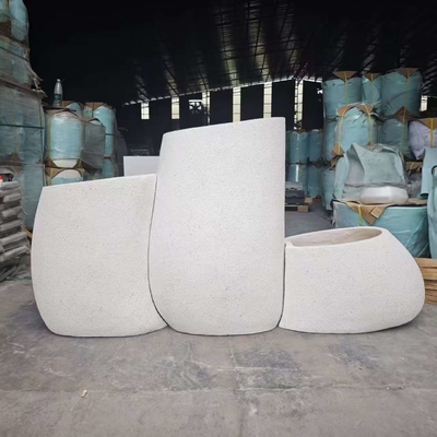 Beli extra besar putih bulat serat tanah liat planter dengan melengkung, kontur mengalir ringan tahan lama perawatan rendah pot bunga liburan villa kantor dekorasi taman proyek lansekap online manufacture