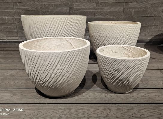 Beli Pot Fiber Clay Putih Bulat dengan Efek Garis Kontemporer online manufacture