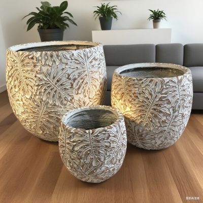 Beli Pola Desain Daun Monstera Abu-abu Pot GRC Bulat Proyek Lanskap Taman Atap online manufacture