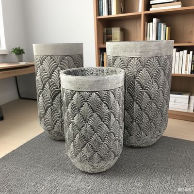 Beli GRC Pot Grey Silinder Repetitive Palm Leaf Pattern Dekorasi Kantor Low-maintenance online manufacture