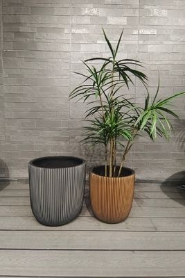 Beli Pola Garis Warna Perak Pot Fiber Clay Bulat Ringan Proyek Lanskap Taman Atap online manufacture