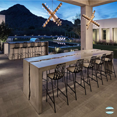 Kontemporer Cuaca tahan Outdoor Serat Semen Beton Dining Tbale Set dengan Kaki Kuat