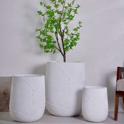 Pot Planter Fiber Clay Glasir Buatan Tangan Desain Eropa Tahan Lama Set untuk Dekorasi Tanaman Hijau