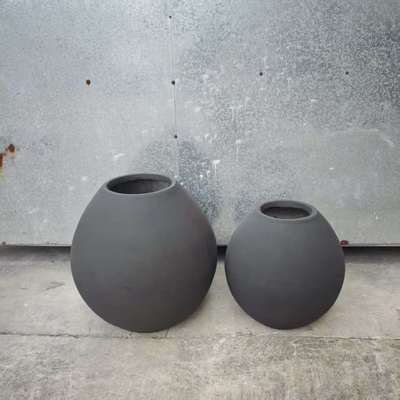Ekologi-Friendly Matte Grey Round Urn-Bentuk Serat Tanah Liat Planter Untuk Penthouse Balkon Proyek