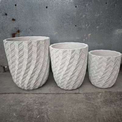 Pola Herringbone Putih Bulat Serat Tanah Liat Frame Planter Entrance