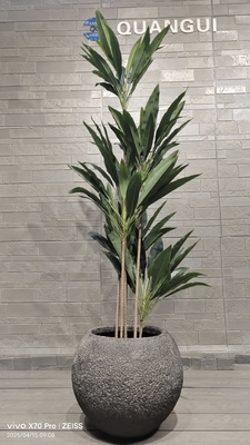 grey textured round fiber clay planter with natural rock-like pattern lightweight durable low-maintenance flower pot holiday Villa dekorasi kantor proyek lansekap taman