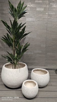 batu alami berbercak krem netral - desain tiruan pot tanaman tanah liat serat bundar ringan tahan lama perawatan rendah pot bunga dekorasi kantor vila liburan proyek lansekap taman