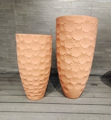 Tone Terracotta Bumi Panas Fiber Tanah Liat Bulat Penanam Dengan Jubin Bulat Disusun