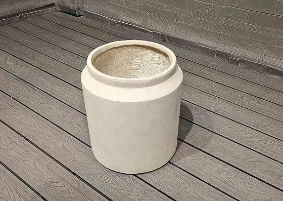 Cahaya Beige lurus Silinder Fiber Clay Outdoor Planter Desain Lansekap Arsitektur