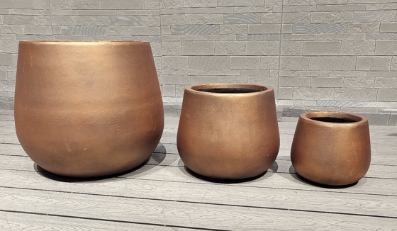 Goden Delux Hangat Metalik - Pot Fiber Clay Bentuk Telur Bulat Cokelat Berwarna untuk Lanskap Arsitektur